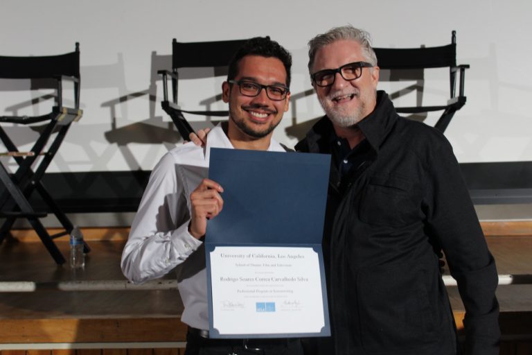 Rodrigo receiving his certificate from UCLA’s Screenwriting Program